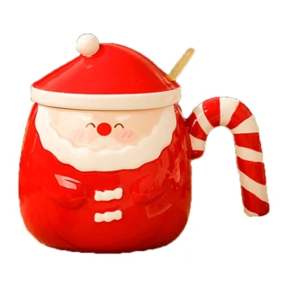 【Time Leisure】聖誕節交換禮物暖心糖果拐杖手把馬克杯(聖誕老人款)