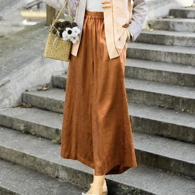 【K.W.】迎新春森系民族風棉麻九分褲(韓國空運  中大尺碼)