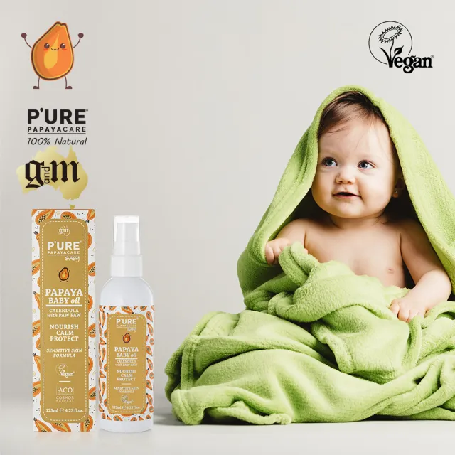 【澳洲Pure Papayacare-即期品】木瓜嬰兒油含金盞花 2024年10月到期(4入組 125ml/瓶)