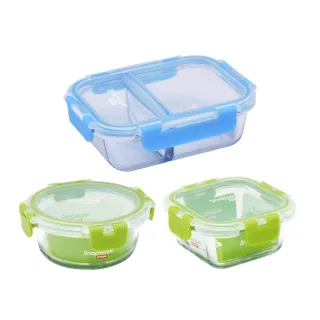 【CorelleBrands 康寧餐具】小容量易分辨玻璃保鮮盒三件組-C17(多色可選)