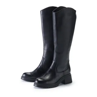 【TAS】牛皮厚底復古西部長靴(黑色)