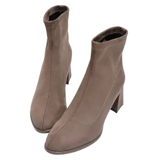 【Ann’S】真絲彈力絨~直腿濾鏡貼腿極修飾粗跟短靴6cm-版型偏小(咖)