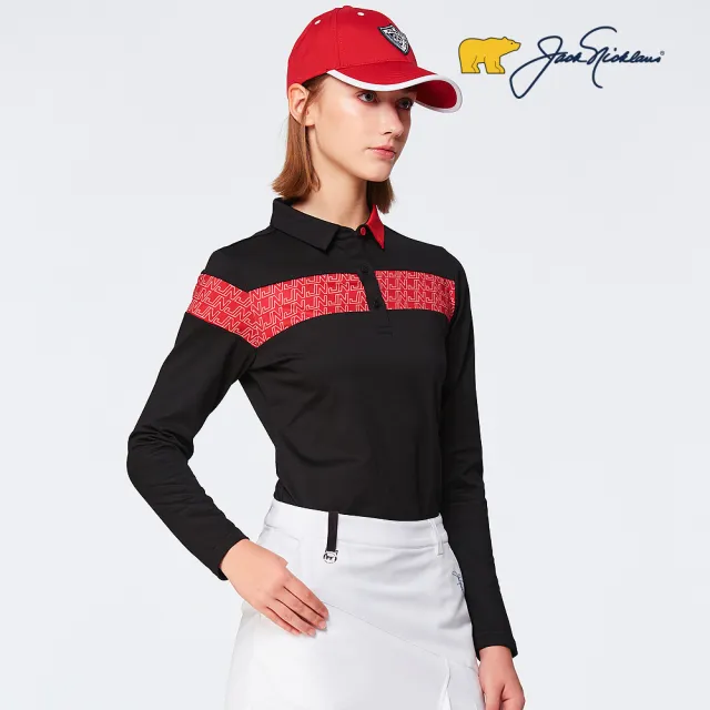 【Jack Nicklaus 金熊】GOLF女款彈性剪接吸濕排汗POLO/高爾夫球衫(黑色)
