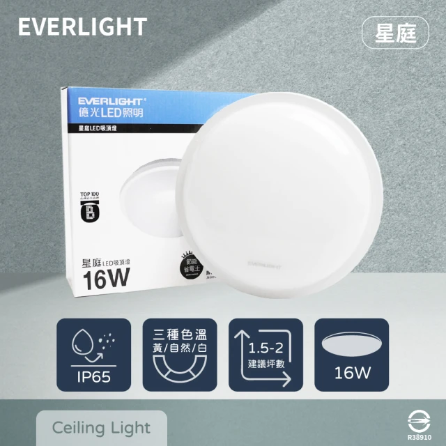 【Everlight 億光】4入組 LED 星庭 16W 白光 黃光 自然光 全電壓 戶外 室內 吸頂燈