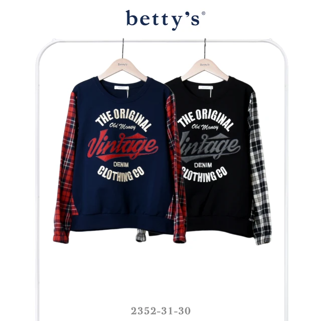 betty’s 貝蒂思 率性字母刺繡拼接格紋上衣(共二色)
