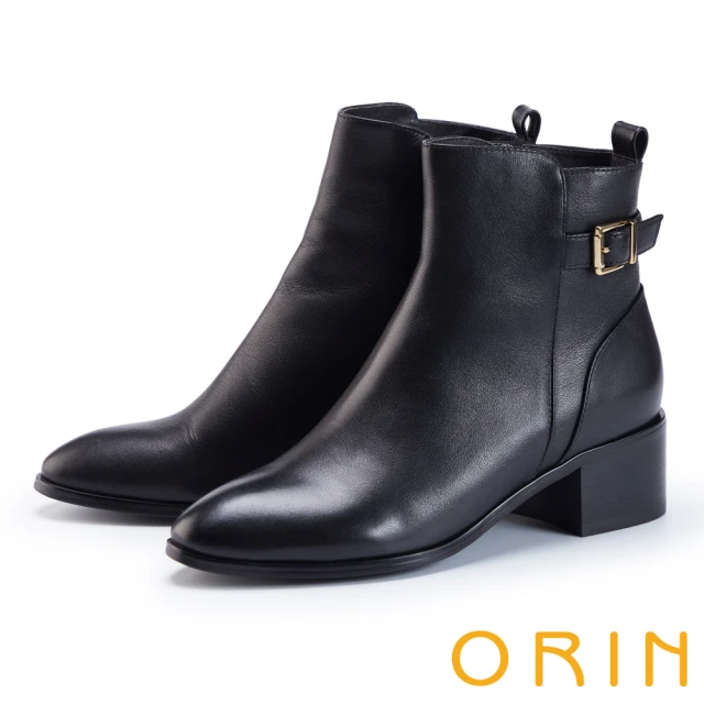 ORIN 羊皮金鍊中粗跟短靴(黑色)優惠推薦
