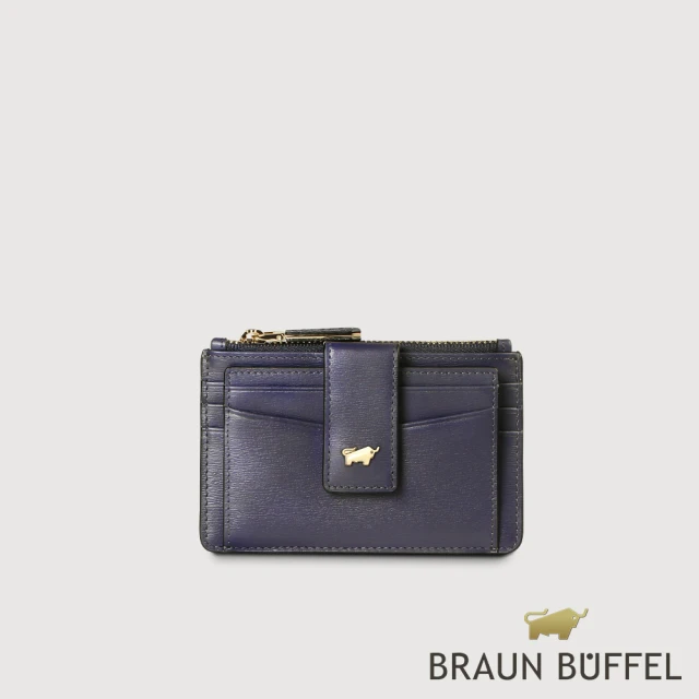 BRAUN BUFFEL 德國小金牛 台灣總代理 城市 拉鍊零錢袋卡夾-午夜藍(BF817-145-MNB)