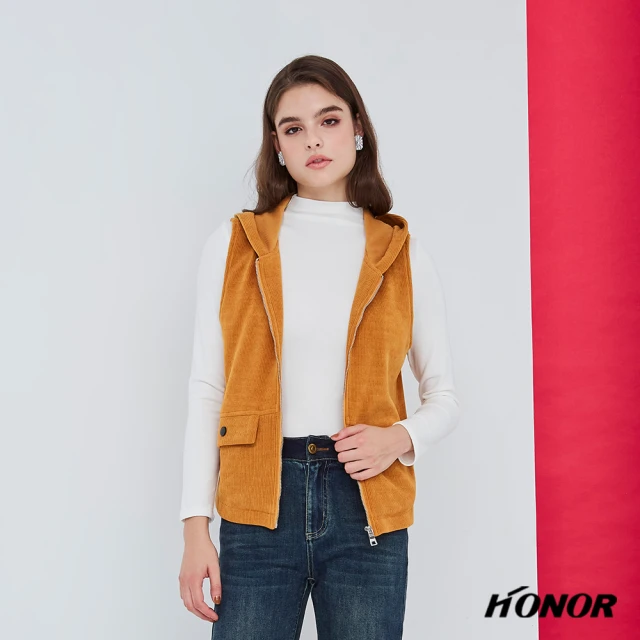 HONOR 山形屋 連帽口袋裝飾燈芯絨背心