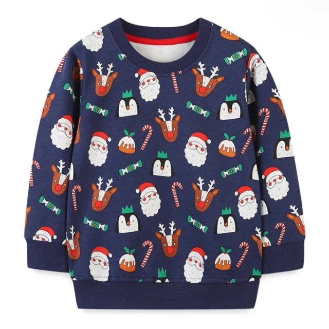 橘魔法橘魔法 滿印聖誕麋鹿企鵝長袖上衣(聖誕服裝 聖誕節 耶誕節 衛衣 薄長袖 男童 兒童 童裝)