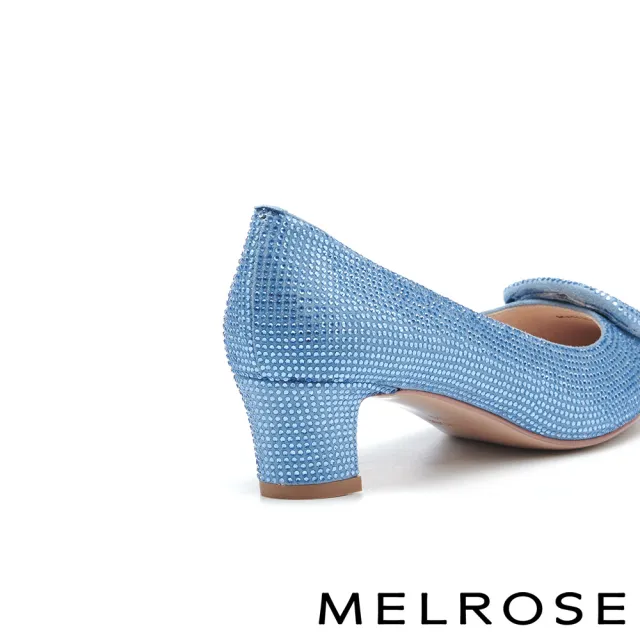 【MELROSE】美樂斯 奢華美學方釦水鑽麂布尖頭高跟鞋(藍)