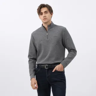 【pierre cardin 皮爾卡登】休閒服飾 男款 高領印花長袖上衣-灰色(5235291-96)