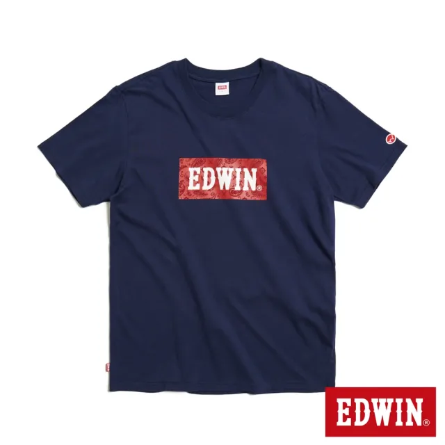 【EDWIN】男裝 佩斯里紋LOGO短袖T恤(丈青色)