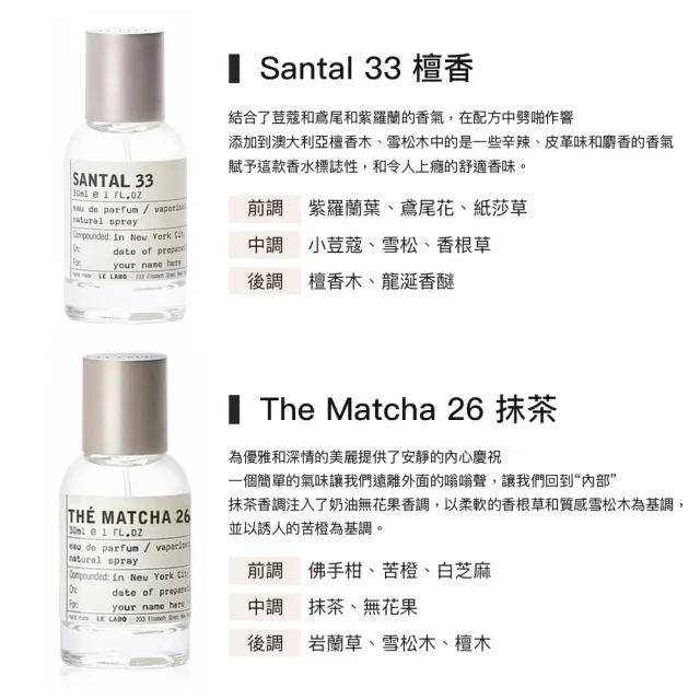 【Le Labo】淡香精 30ml 多款任選(國際航空版)