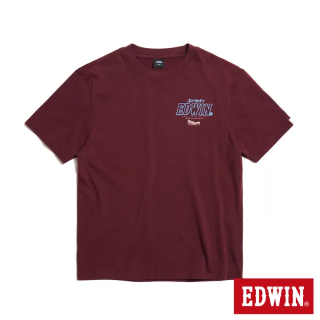 【EDWIN】男裝 寬版後磅怪物短袖T恤(朱紅色)