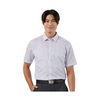【Blue River 藍河】男裝 白色短袖襯衫-雙色紫藍條紋(日本設計 純棉舒適)