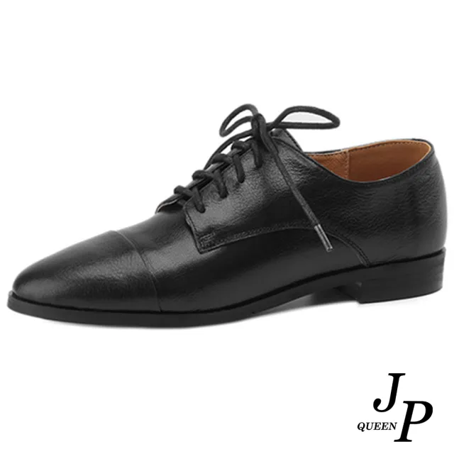 【JP Queen New York】時尚樂福雙層羊皮繫帶低跟鞋(2色可選)