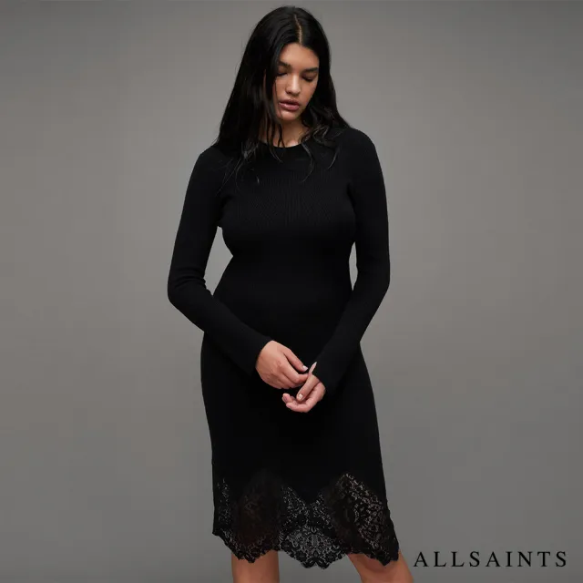 【ALLSAINTS】MILLY 蕾絲羊毛針織貼合短洋裝 WD044Z(修身版型)