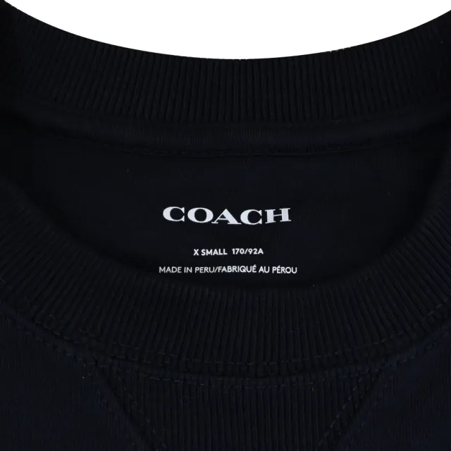 【COACH】簡約品牌LOGO燙印棉質個性長袖T恤(午夜藍)
