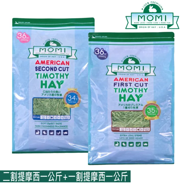 【MOMI 摩米】一割提摩西/二割提摩西 1KG/包；兩包組(提摩西牧草 美國摩米)