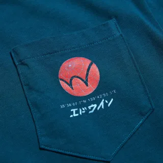 【EDWIN】男裝 寬版口袋地球短袖T恤(苔綠色)