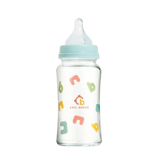 【奇哥官方旗艦】CHIC BASICS玻璃奶瓶5入組-寬口240ml*3+120ml*2(加贈鳳梨酵素奶瓶蔬果慕斯500ML)