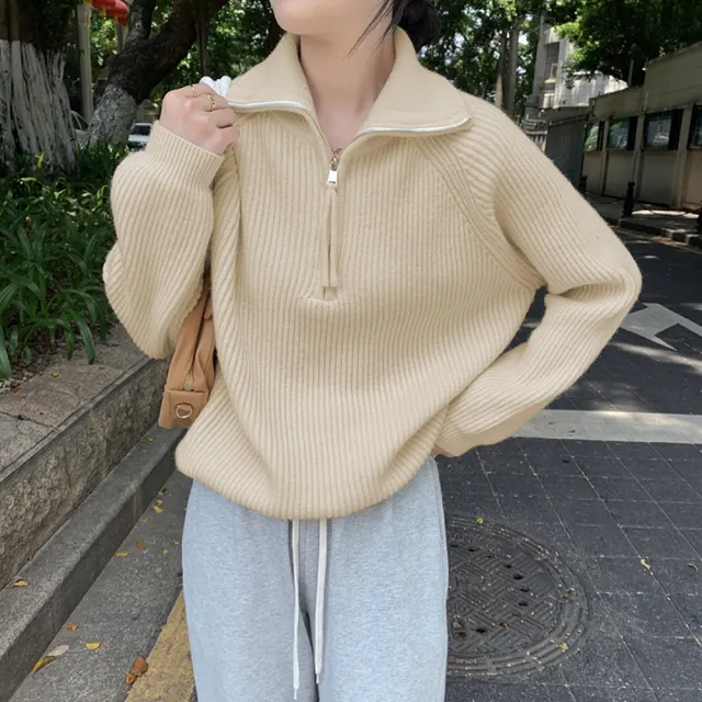 【AS 假日泳裝】女裝 高領 翻領 針織 毛衣 針織衫 條紋 長袖 上衣 衣服 冬天衣服 DR391