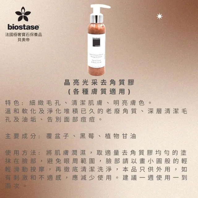 【biostase 貝奧帝】晶亮光采去角質膠100ml.(去角質;老化;通暢毛孔;明亮;深層;清潔毛孔;油垢;精華;吸收)