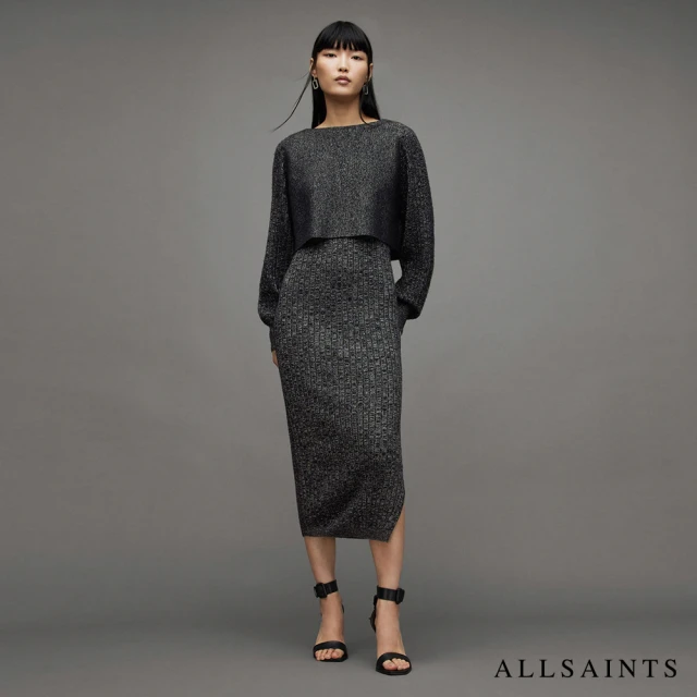 【ALLSAINTS】MARGOT 金屬光澤兩件式洋裝Black/Silver WD294Z(常規版型)