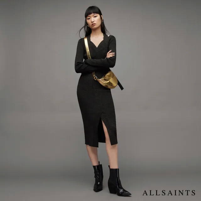 【ALLSAINTS】CHARA 金屬光澤洋裝Black WD286Z 雙11(貼身版型)