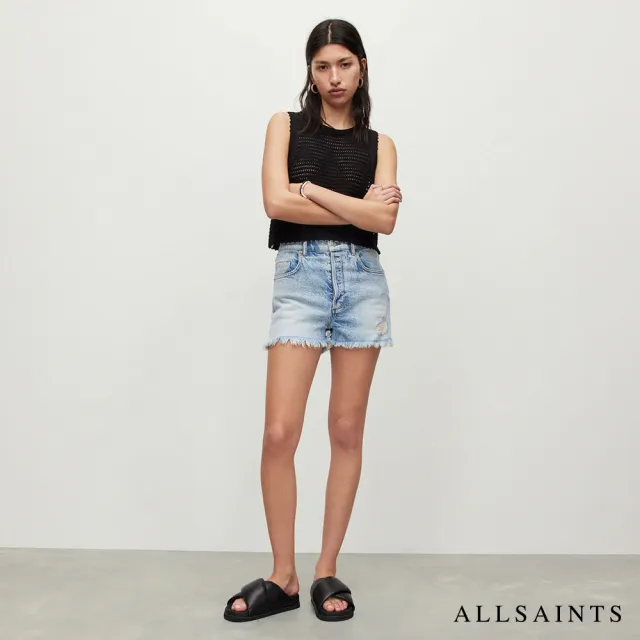 【ALLSAINTS】LIBBY 抽鬚高腰牛仔短褲Indigo Blue WE078Y(常規版型)