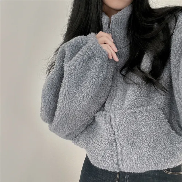 【D.studio】韓版立領寬鬆內刷毛慵懶風毛毛外套(上衣 女裝 衣服 外套 長袖上衣 J242)