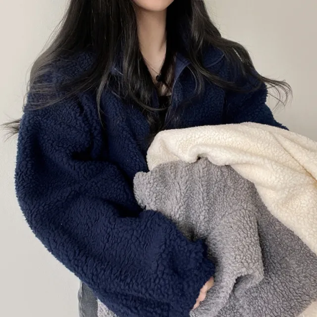 【D.studio】韓版立領寬鬆內刷毛慵懶風毛毛外套(上衣 女裝 衣服 外套 長袖上衣 J242)