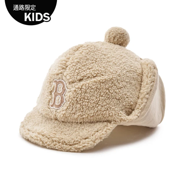 【MLB】童裝 毛絨遮耳帽 護耳棒球帽 雷鋒帽 FLEECE飛行帽 波士頓紅襪隊(7AWMB0236-43BGL)