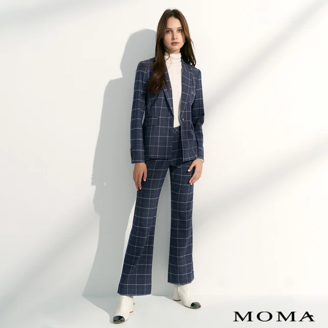 MOMA 英倫風格紋西裝外套(深藍)
