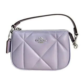 【COACH】小香風鑽石紋菱格縫線氣質手提包/手腕包(淺紫色)