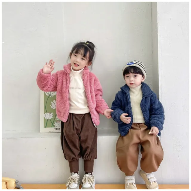 【安朵童舖】現貨韓版女童立領加絨夾克兒童毛絨保暖外套加厚舒棉絨素色外套童裝(108)