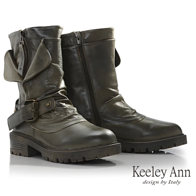 Keeley AnnKeeley Ann 率性牛皮反摺高筒靴(綠色377137502-Ann系列)