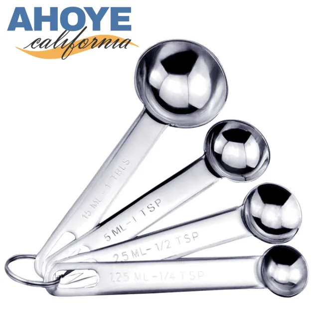 【AHOYE】不鏽鋼量匙 四件組 1.25mL-15mL(調味匙 量杯 量匙 茶匙)