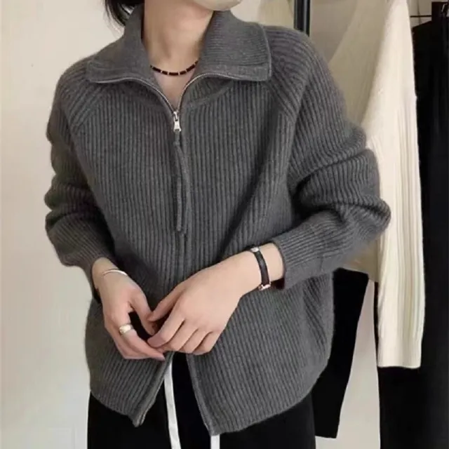 【AS 假日泳裝】女裝 雙開頭 雙拉鍊 高領 毛衣 外套 秋冬上衣 針織毛衣 女生衣服 保暖 DR399