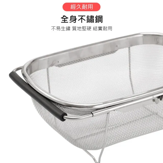 【TWBUY 台灣好購】不銹鋼伸縮濾水籃(洗菜 多功能 洗米 瀝水籃 水槽收納)