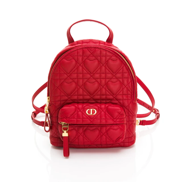 Dior 迪奧Dior 迪奧 藤格紋小羊皮立體愛心壓紋迷你後背包M9222UNGH(紅色)