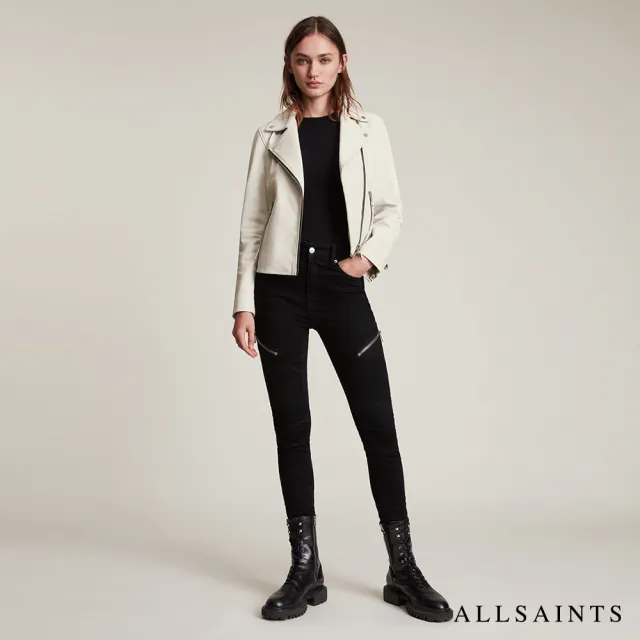 【ALLSAINTS】DALBY 極簡風金屬細節羊羔皮騎士皮衣外套-白 WL018N