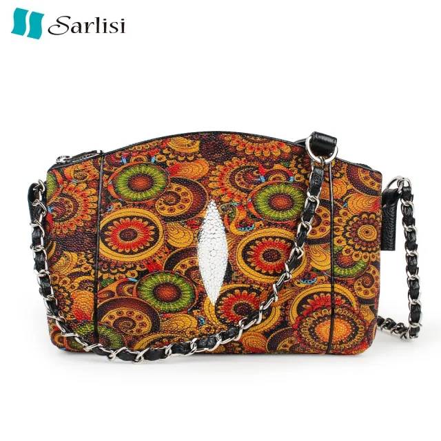 【Sarlisi】泰國進口真皮包包新款珍珠魚皮女包輕奢鏈帶包斜背包