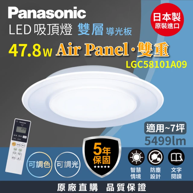 【Panasonic 國際牌】日本製5-7坪 Air Panel 雙重 47.8W調光調色LED吸頂燈(LGC58101A09 五年保固)