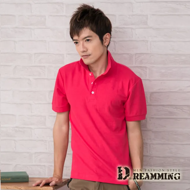 【Dreamming】美式素面網眼短袖POLO衫(粉色/酒紅/深桃紅)
