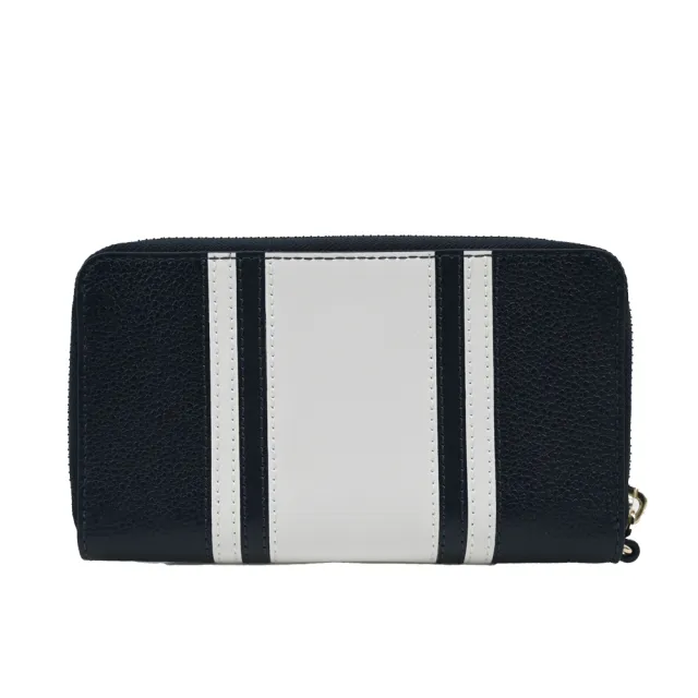 【Michael Kors】WRISTLETS 深海軍藍荔枝紋拼接白皮革金LOGO多用途皮夾/手機包/手拿包(提把可拆)
