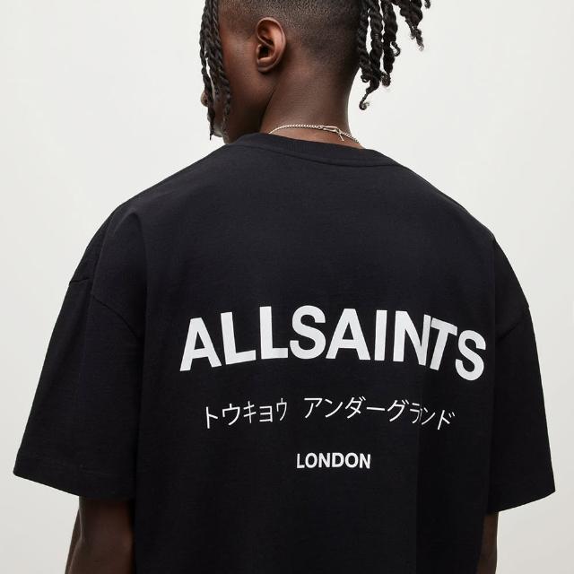 【ALLSAINTS】UNDERGROUND 純棉寬鬆LOGO東京地下搖滾短袖T恤-黑 M071PB(寬鬆版型)