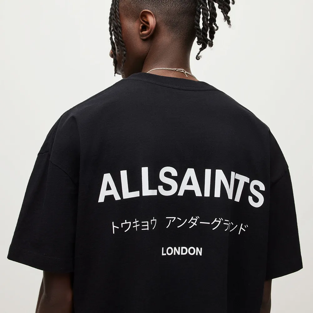 【ALLSAINTS】UNDERGROUND 純棉寬鬆LOGO東京地下搖滾短袖T恤-黑  M071PB(寬鬆版型)