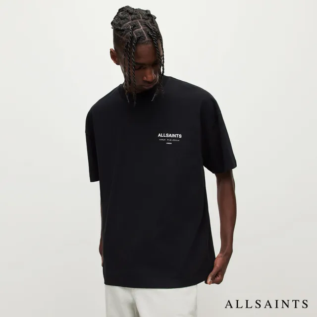 【ALLSAINTS】UNDERGROUND 純棉寬鬆LOGO東京地下搖滾短袖T恤-黑 M071PB(寬鬆版型)