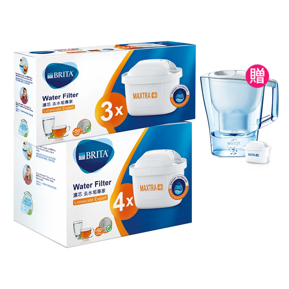 【BRITA】官方直營 7入去水垢濾芯+加碼送愛奴娜Aluna XL濾水壺(共1壺8芯)